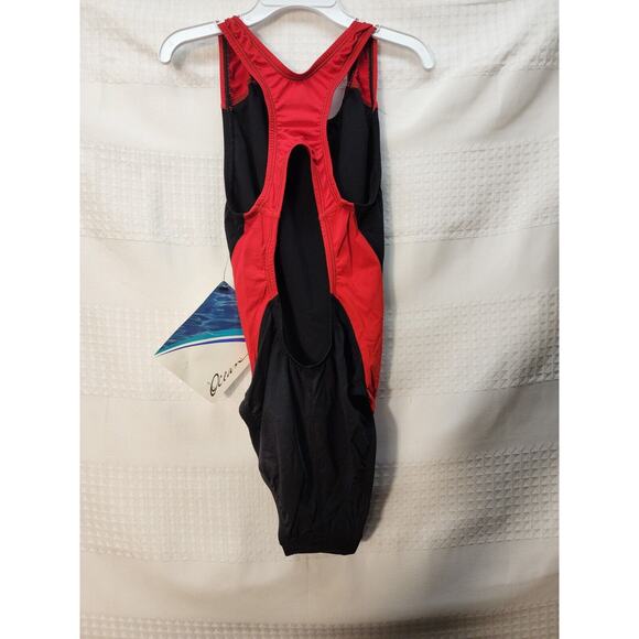 Dolfin Bathingsuit Women Sz 28 Racing Color Block Performance Back Red One Piece - Picture 5 of 7